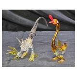 Vintage Hand Blown Spun Glass Rooster & Goose