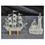 Hand Spun Glass Lighthouse and Sailboats