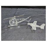 Vtg Hand Blown Spun Glass Helicopter & Airplane