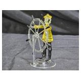 Vtg Hand Blown Spun Glass Ships Wheel & Captain