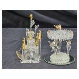 Spun Glass Castle & Carousel Both w/ Gold Trim