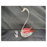 2 Large & Small Hand Blown & Spun Glass Swans