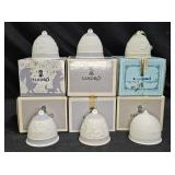 6 Holiday Lladró Christmas Bells & a Summer Bell