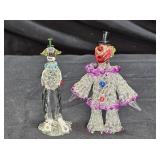 2 Vintage Hand Blown Spun Glass Clowns