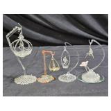 4 Vintage Spun Glass Caged Birds