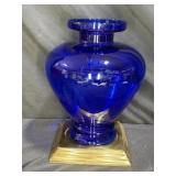 Large Cobalt Blue Vase on Brass Stand