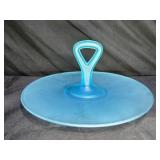 Blue Satin Glass Snack Tray with Handle