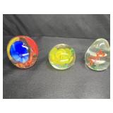 3 Art Glass Fish, Flower & Colorful Paperweights