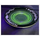 8" Footed Hand Painted Uranium Glass