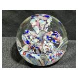 3" Floral Hand Blown Art Glass Paperweight