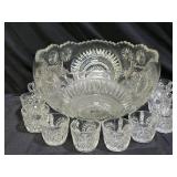 Large LE Smith Pinwheel Stars Punch Bowl & 13 Cups