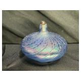 Hand Blown Iridescen Pulled Feather Glass Oil Lamp