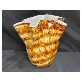 7" Handkerchief Vase Speckled Amber & White