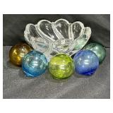 Mikasa Frosted Swirl Bowl & 5 Colorful Orbs