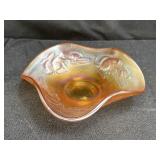 Fenton Amber Carnival Glass Ruffled Dish