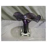 Amethyst to Clear Art Glass Tulip Vase