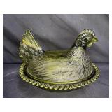 Vintage Indiana Glass Green Hen on Nest