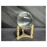 Clear Glass Paperweight on Brass Stand
