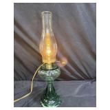 Antique pale green glass converted oil lamp