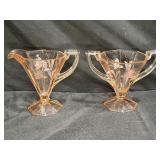 Pink Depression Glass  Creamer + Sugar Bowl