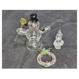 Vtg Spun Glass Wreath, Snowman, & Christmas Tree