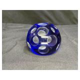 Vintage Bohemian Cobalt with Clear Dot Paperweight