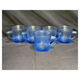 5 Anchor Hocking Blue Tear Drop Design Glass Mugs