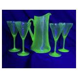 Federal Corded Optic Swirl Uranium Glass Pitcher