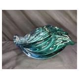 Large Blue to Green Glass Shell Bowl