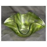 VTG Blown Art Glass Forest Green Bowl