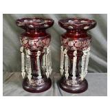 Victorian Ruby Cut Glass Mantel Lusters