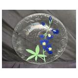 Fused Glass Floral Sweet Peas Plate Signed Travis