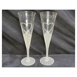 Pair of Frosted Bride & Groom Champagne Glasses