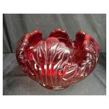 Vintage Fenton Ruby Red Cabbage Leaf Bowl