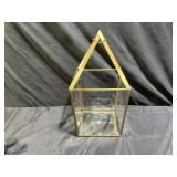 Brass, Glass Mirrored Bottom Lantern Candle Holder