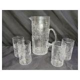 MCM Littala Flora 64oz Pitcher & 4 Glasses