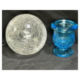 Cracked Glass Orb & Blue Toothpick Holder