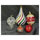 5 Vintage Glass Christmas Ornaments