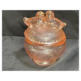 Love Birds Pink Depression Glass covered Dish