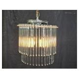 MCM Lightolier Chrome & Glass Rod Chandelier