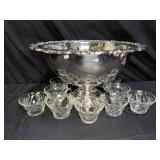 Vintage Silver Plate Punch Bowl & AH Punch Cups