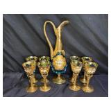 Murano Cobalt Gilded Glass Wine Decanter & Glasses
