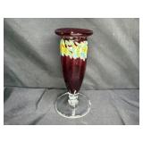 Hand Blown Ruby + Clear stem Bud Vase