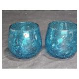 2 Blue Hand Blown Bubble Juice Glasses