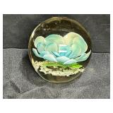 Hand Blown Glass with Aqua & White Flower