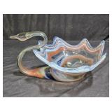 Art Glass Swirls & Stripes Swan Bowl