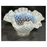 Fenton Glass White Opalescent Hobnail Ruffled Bowl