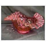 Fenton Cranberry Thumbprint Ruffle Edge Bowl