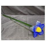 Hand Blown 18.5 Murano Style Blue & Yellow Flower