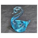 Light Blue Hand blown Swan with Controlled Bubbles